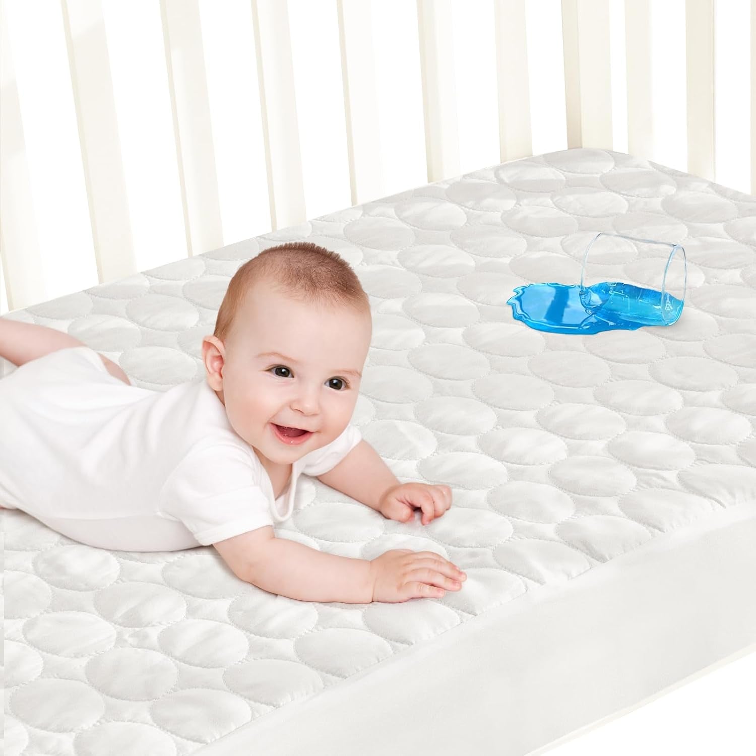Crib Mattress Protector Pad Waterproof, Toddler Waterproof Crib Mattress Cover, Machine Washable & Dryer Fit Baby Toddler Bed Mattress Protector (Standard Size 52” X 28”), White