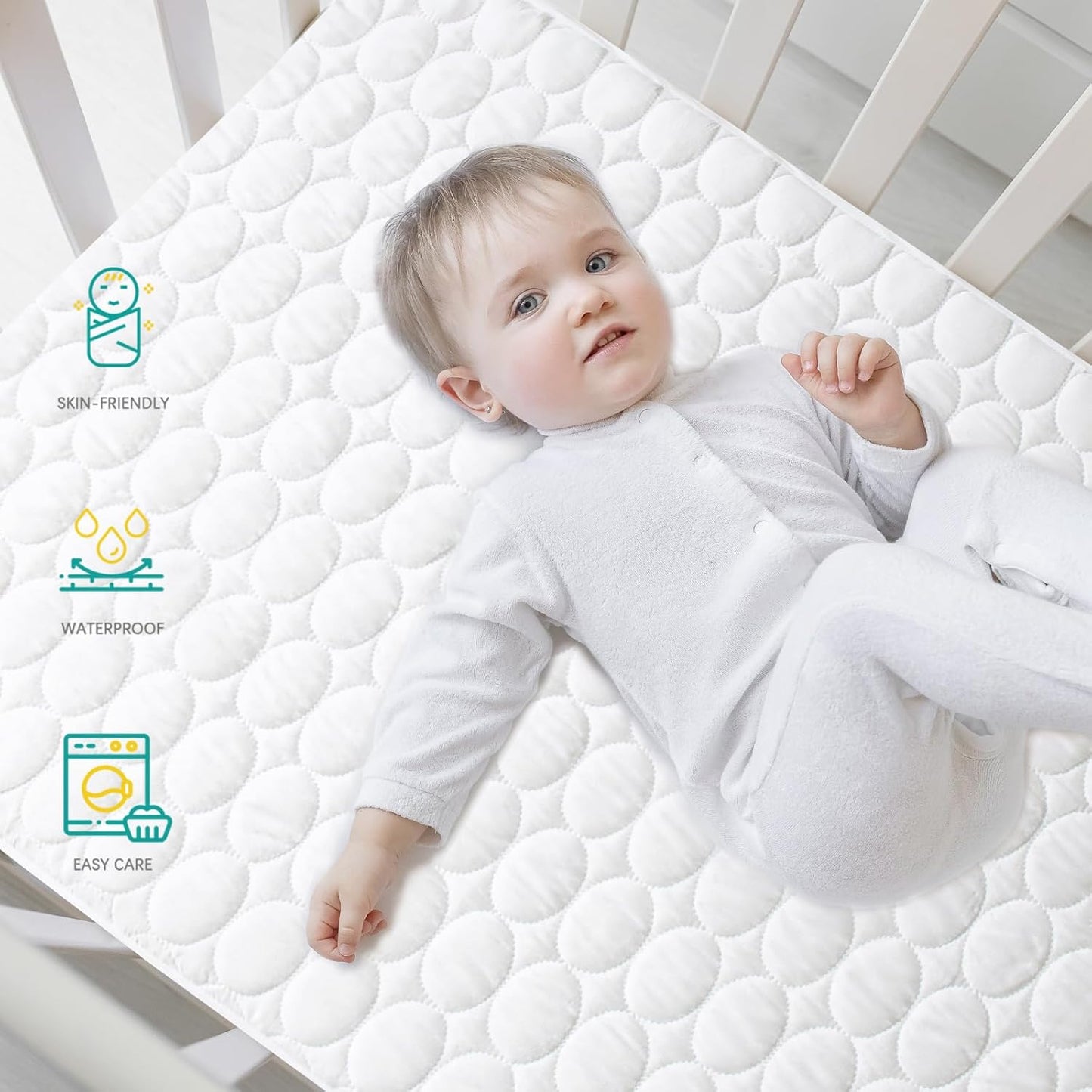 Crib Mattress Protector Pad Waterproof, Toddler Waterproof Crib Mattress Cover, Machine Washable & Dryer Fit Baby Toddler Bed Mattress Protector (Standard Size 52” X 28”), White