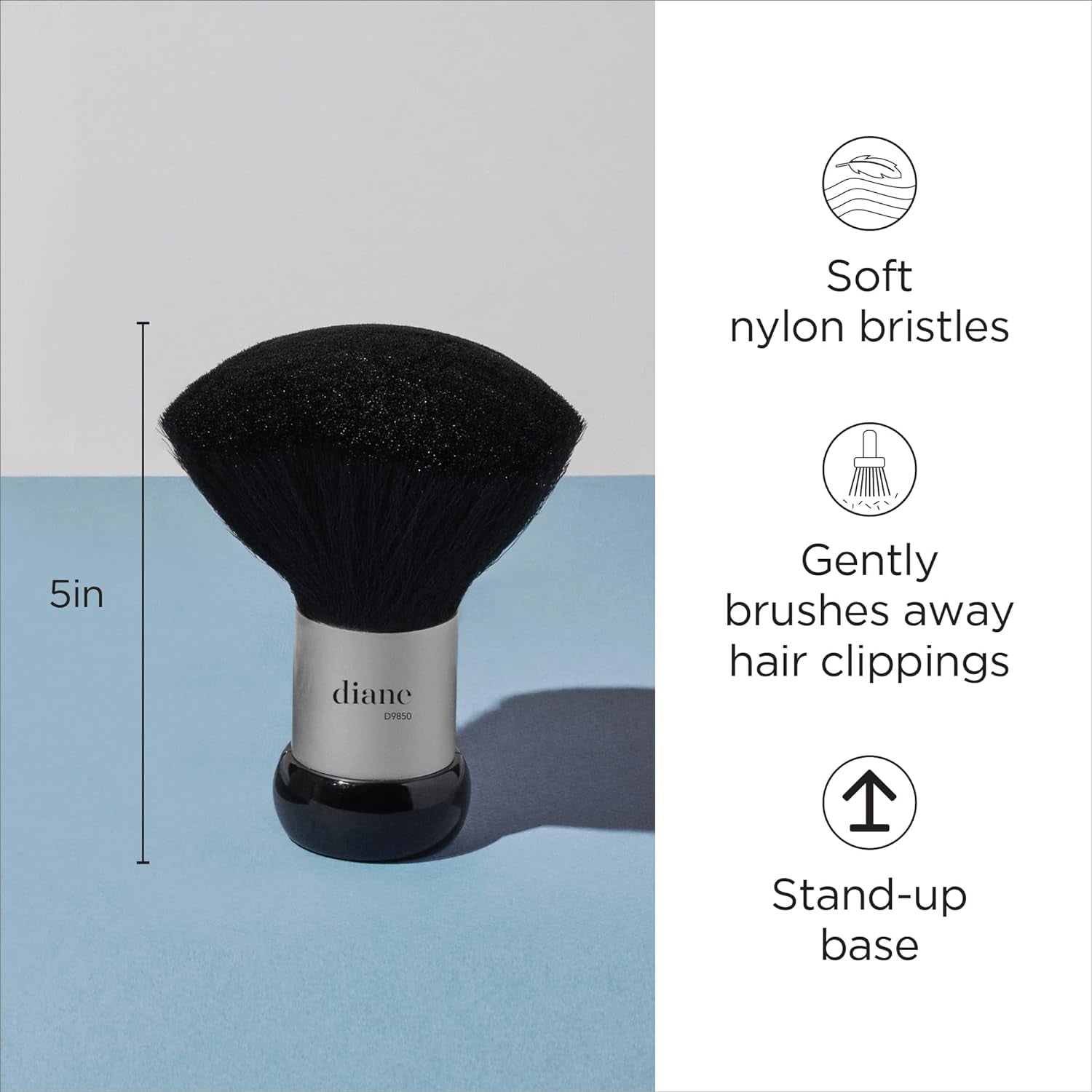 Neck Duster Brush for Hair Cutting, Removes Loose Hair from Neckline and Ears, Barber Supplies and Salon Accessories, Soft Nylon Bristles, Stand up Base, 5"