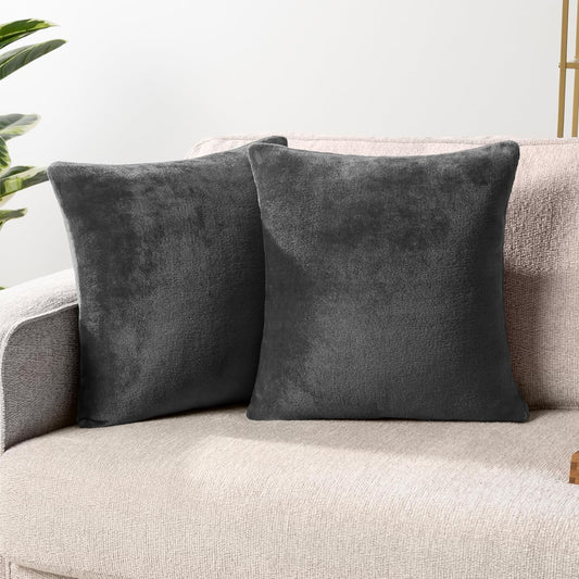 Dark Gray Velvet Fleece Throw Pillow Covers 18X18 Set of 2, Soft Decorative Cushion Covers for Couch Sofa Bed, Square Accent Pillow Cases with Hidden Zipper