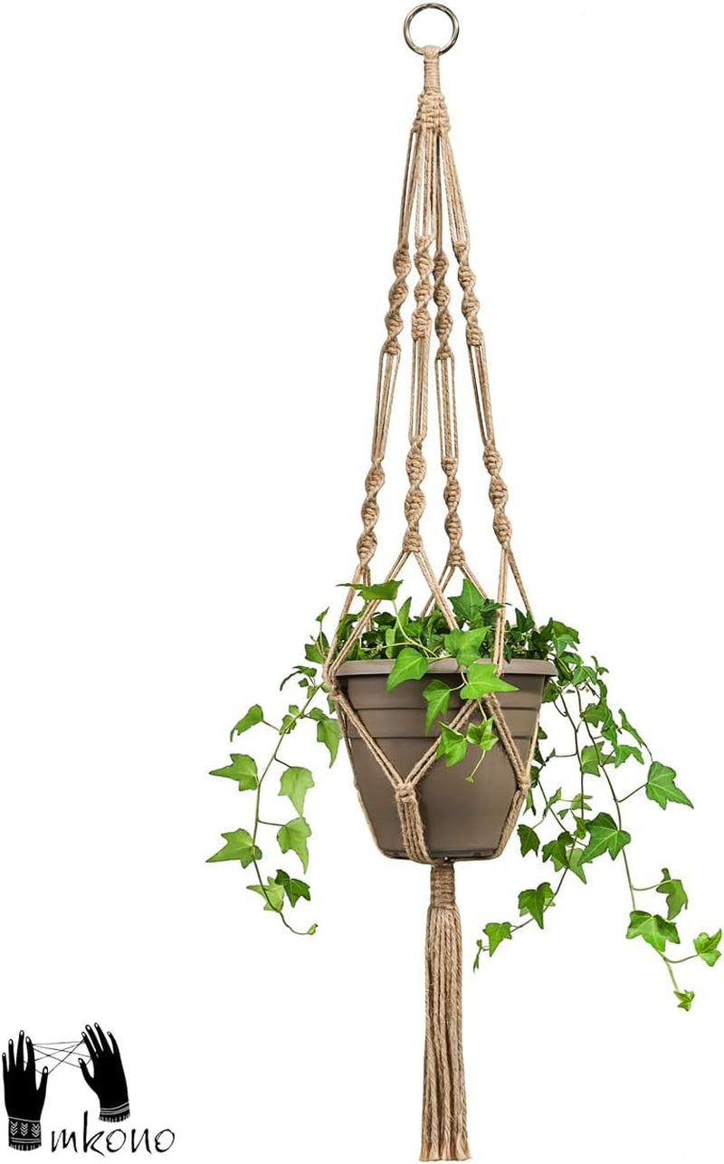 2 Pack Macrame Plant Hangers Indoor Hanging Planter Basket Decorative Flower Pot Holder Jute Rope for Indoor Outdoor Home Decor 4 Legs 40 Inch, Brown