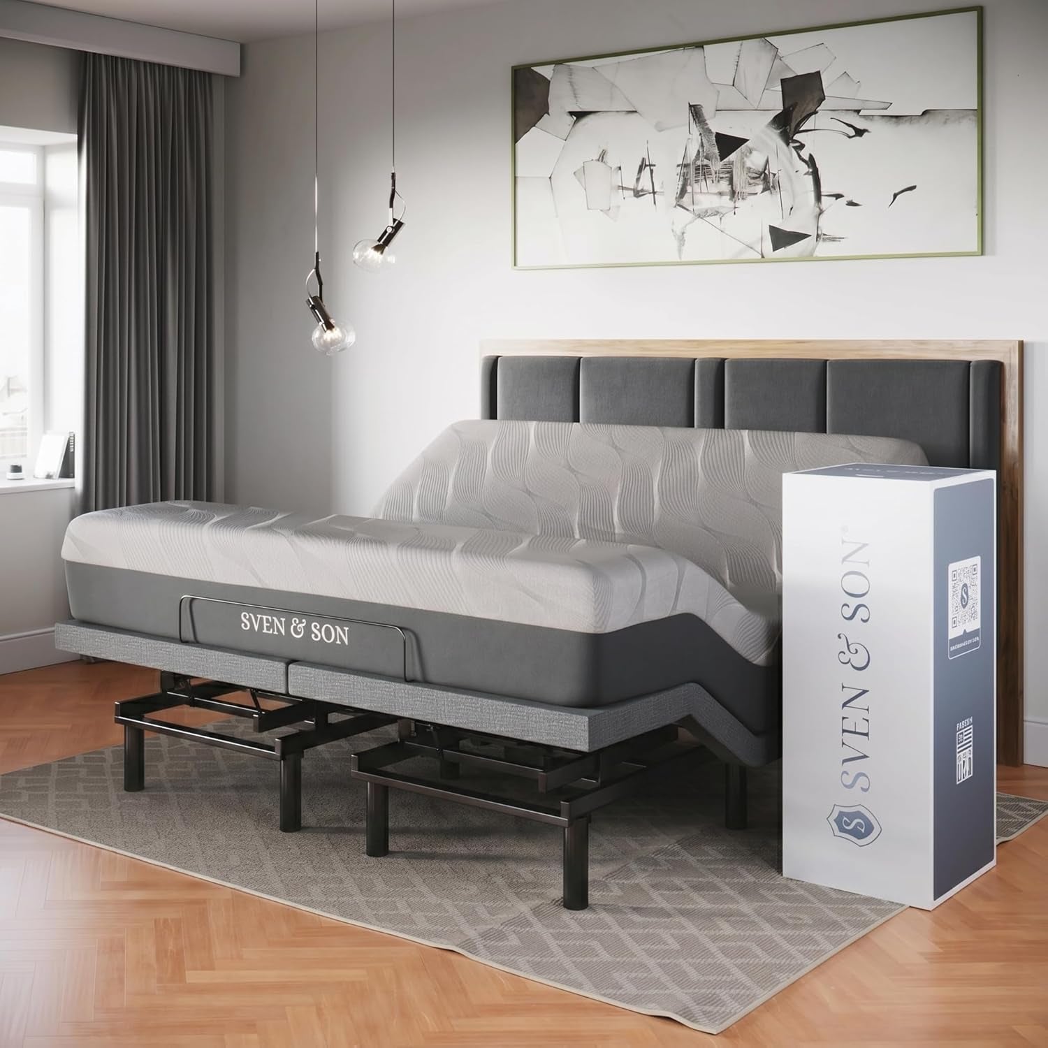 Sven & Son Classic Adjustable Bed Base (Frame) + 14 Inch Hybrid Spring Matt (Medium Soft), Head and Foot Lift, Massage, Under-Bed Lights, USB, Memory Positions, Zero Gravity, Wireless Remote - King