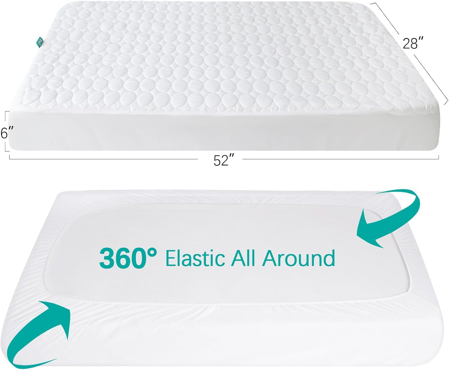 Crib Mattress Protector Pad Waterproof, Toddler Waterproof Crib Mattress Cover, Machine Washable & Dryer Fit Baby Toddler Bed Mattress Protector (Standard Size 52” X 28”), White