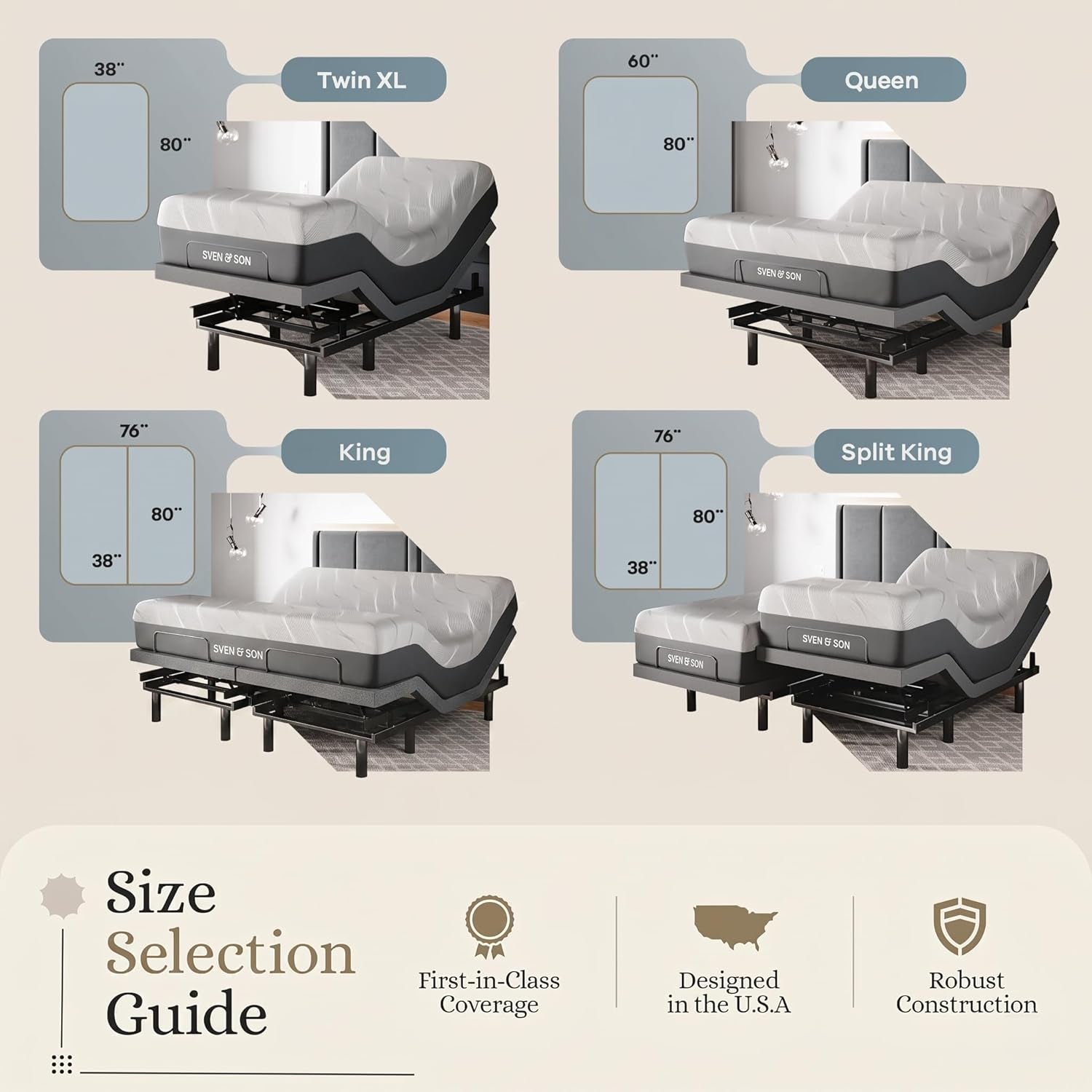 Sven & Son Classic Adjustable Bed Base (Frame) + 14 Inch Hybrid Spring Matt (Medium Soft), Head and Foot Lift, Massage, Under-Bed Lights, USB, Memory Positions, Zero Gravity, Wireless Remote - King